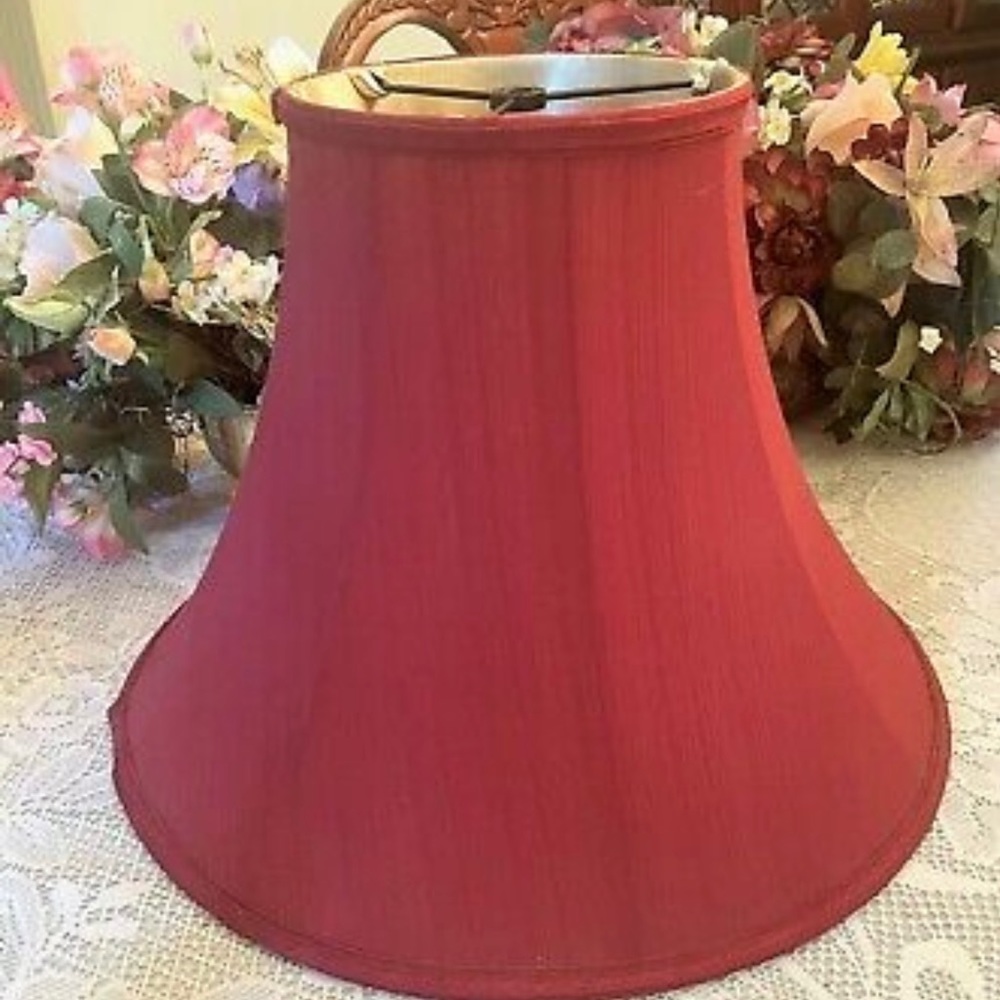 Vintage Burgundy Bell Shaped Lamp Shade Spider Fitting 11" Tall